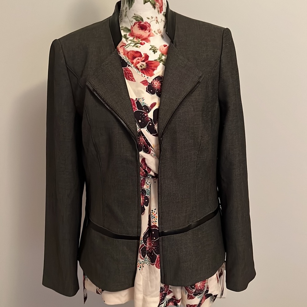NWT White House Black Market Zip Moto Jacket/Blazer with Faux Leather Trim - Picture 3 of 13